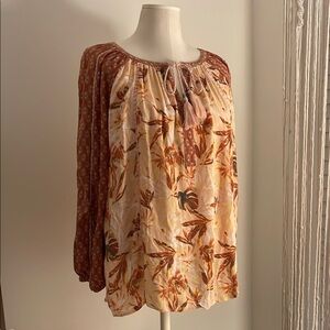 New Directions Floral Bohemian Blouse - Cream, pink and burnt orange | Size L